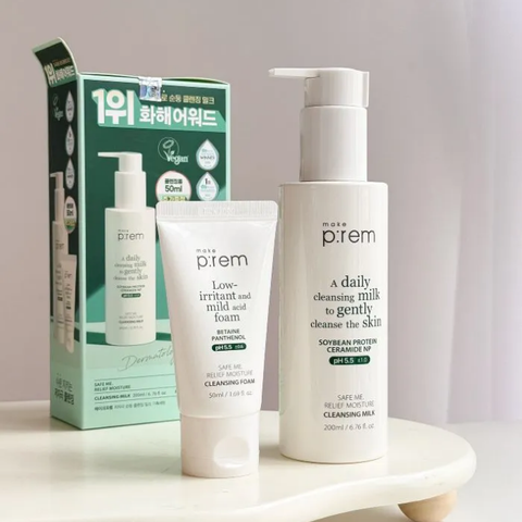  Combo Sữa Tẩy Trang Safe Me Và Sữa Rửa Mặt Safe Me Make P:rem Moisture Cleansing Milk And Moisture Cleansing Foam 