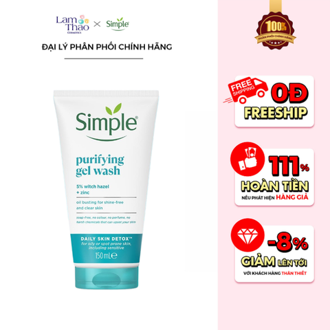  Gel Rửa Mặt Giảm Bóng Nhờn Cho Da Dầu Mụn Simple Purifying Gel Wash 