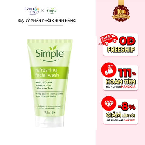  Sữa Rửa Mặt Giúp Da Sạch Thoáng Simple Refeshing Facial Wash 