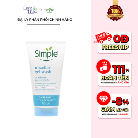  Gel Rửa Mặt Làm Sạch Và Cấp Ẩm Cho Da Simple Micellar Gel Wash 