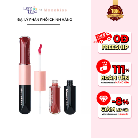  Son Kem Hai Đầu Bóng Lì Mooekiss Dual Effect Lip Gloss 