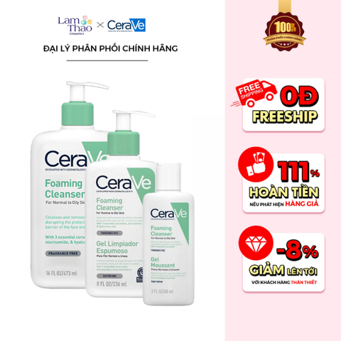  [DUY NHẤT Q7 & TÂN PHÚ: HĐ CERAVE TỪ 1TR TẶNG BÌNH NƯỚC MAYBELLINE + TÚI GARNIER + TÚI CERAVE + 04 SRM CERAVE 30ML + SỮA DƯỠNG 30ML + BTT 120 MIẾNG] [KHÔNG ÁP DỤNG HTV] Sữa Rửa Mặt Cho Da Dầu Cerave Developed With Dermatologists Foaming Cleanser 