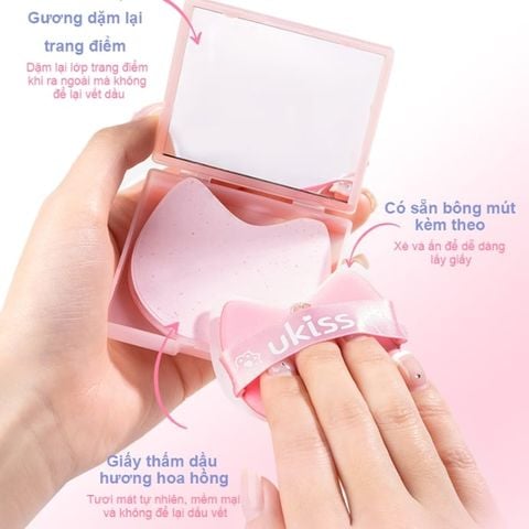  Hộp Giấy Thấm Dầu Hương Hoa Hồng Kèm Bông Phấn Ukiss Powder Puff Oil Absorbing Paper 