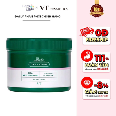  Toner Pad Tẩy Tế Bào Chết Và Cân Bằng Da VT Cosmetics Cica Toner Mild Toner Pad 