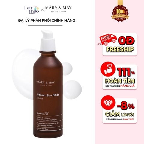  Nước Hoa Hồng Phục Hồi Dưỡng Ẩm Da Mary & May Vitamin B5 + Bifida Toner 