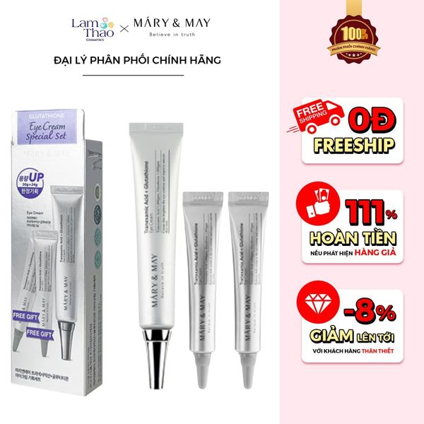 Set Special Gift Kem Mắt Cải Thiện Quầng Thăm Mắt Hiệu Quả Mary&May Tranexamic Acid Glutathione Eye Cream 30g 12g x 2 Tuýp