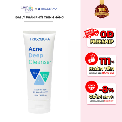  Gel Rửa Mặt Làm Sạch Sâu & Tẩy Tế Bào Chết Dịu Nhẹ Trioderma Acne Deep Cleanser 
