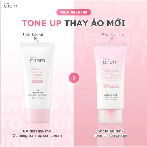  Kem Chống Nắng Vật Lý Cải Tiến Mới Nâng Tone Trắng Hồng Make P:rem Soothing Pink Tone Up Sun Cream SPF50+ PA++++ 
