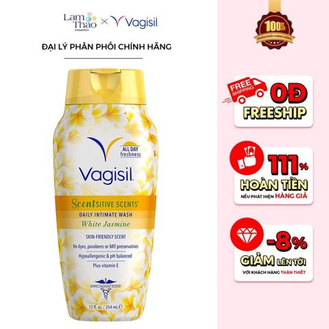  [DEAL SỐC 15.01 - 17.01 MUA SIZE 354ML TẶNG 01 BVS D&C] Dung Dịch Vệ Sinh Vagisil Scentsitive Scents Daily Intimate Wash White Jasmine 