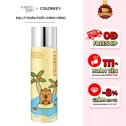  [DEAL SỐC 6.12 - 25.12 MUA HOÁ ĐƠN COLORKEY 499K TẶNG GƯƠNG + SON KEM LÌ] Xịt Khoá Trang Điểm Colorkey Brightening Dewy Makeup Setting Spray Capybara Edition 