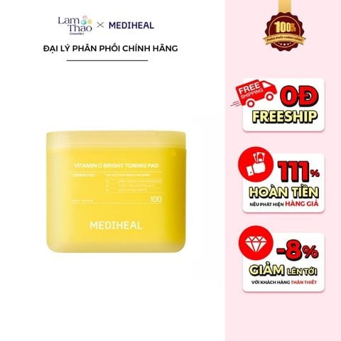  Toner Pad Hỗ Trợ Làm Sáng & Đều Màu Da Mediheal Vitamin C Bright Toning Pad 