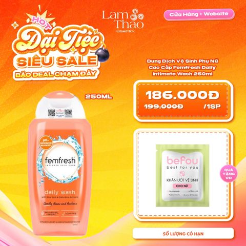  [MUA SIZE 250ML TẶNG KHĂN LVK BEFOU BỊCH 10 MIẾNG] Dung Dịch Vệ Sinh Phụ Nữ Cao Cấp Femfresh Daily Intimate Wash 