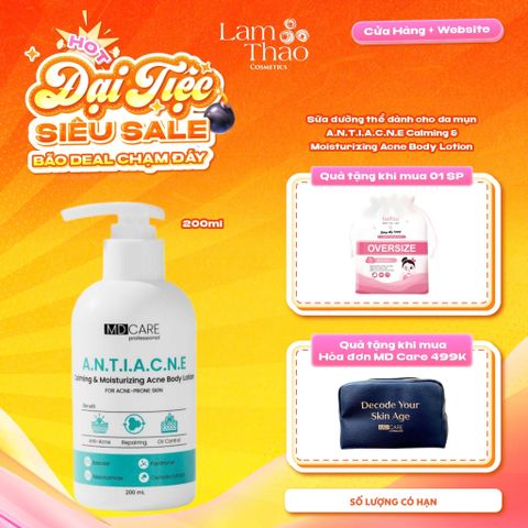  [TẶNG BTT BEFOU OVERSIZE 50 MIẾNG] [HĐ MD CARE 499K TẶNG 01 TÚI DA] Sữa Dưỡng Thể Dành Cho Da Mụn MD CARE Calming And Moisturizing Acne Body Lotion 