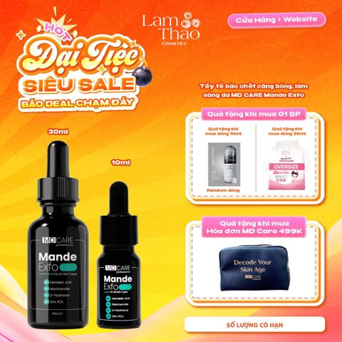  [MUA SIZE 10ML TẶNG 01 MASK ARUMORE - SIZE 30ML TẶNG BTT BEFOU OVERSIZE 50 MIẾNG] [HĐ MD CARE 499K TẶNG 01 TÚI DA] Tẩy Tế Bào Chết Căng Bóng, Cấp Ẩm Và Làm Sáng Da MD CARE Mande Exfo 