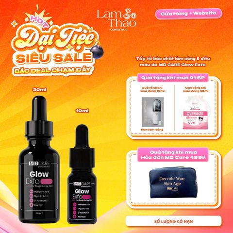  [MUA SIZE 10ML TẶNG 01 MASK ARUMORE - SIZE 30ML TẶNG BTT BEFOU OVERSIZE 50 MIẾNG] [HĐ MD CARE 499K TẶNG 01 TÚI DA] Tẩy Tế Bào Chết Làm Sáng, Mờ Thâm Và Đều Màu Da MD Care Glow EXFO 