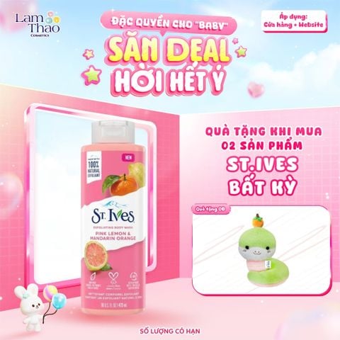  [MUA 2 SP ST.IVES BẤT KỲ TẶNG 01 GẤU BÔNG] Sữa Tắm Dưỡng Sáng Da St.Ives Pink Lemon & Mandarin Orange Exfoliating Body Wash (Mẫu Mới) 