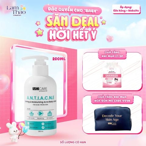  [TẶNG BTT BEFOU 50 MIẾNG][MUA HĐ MD CARE 499K TẶNG 01 TÚI DA ĐỰNG MỸ PHẨM] Sữa Dưỡng Thể Dành Cho Da Mụn MD CARE Calming And Moisturizing Acne Body Lotion 