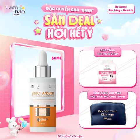  [TẶNG BTT BEFOU 50 MIẾNG][MUA HĐ MD CARE 499K TẶNG 01 TÚI DA ĐỰNG MỸ PHẨM] Tinh Chất Hỗ Trợ Sáng Da, Chống Lão Hoá MD CARE VitaC Arbutin Serum Whitening Advanced Formula 