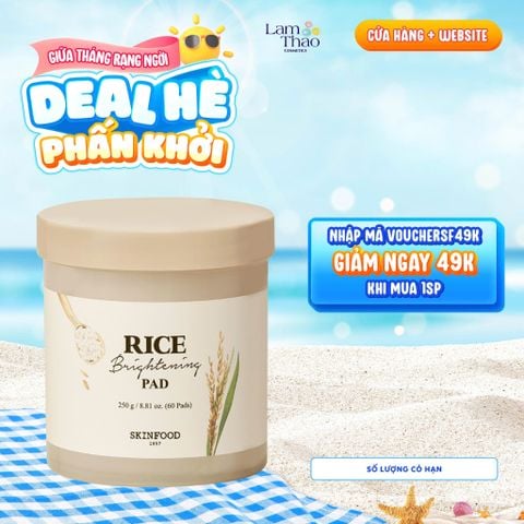  Toner Pad Gạo Dưỡng Trắng Da Skinfood Rice Brightening Pad 