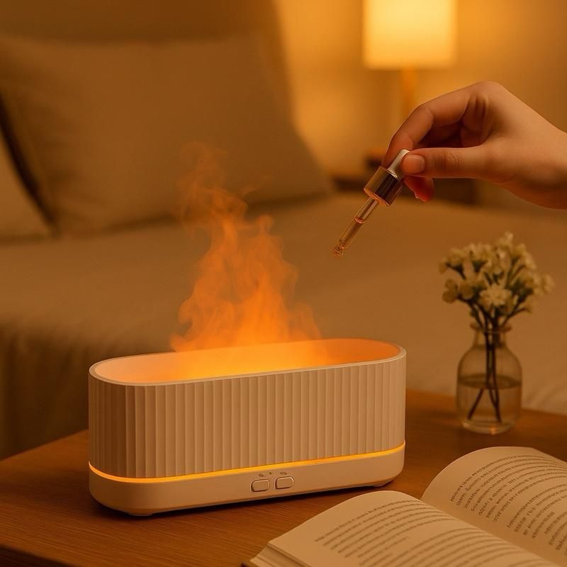  [TẶNG TINH DẦU] Máy Xông Tinh Dầu Ngọn Lửa 2 Đầu Phun Mạnh 280ml – Đèn LED Đổi Màu, Có Remote, Hẹn Giờ Thông Minh 