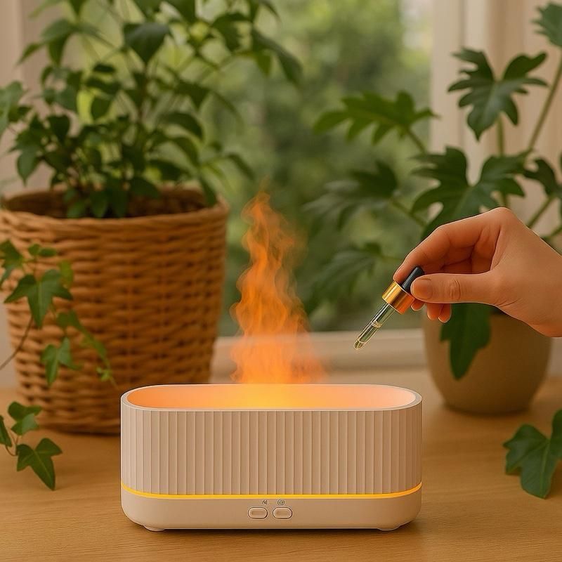  [TẶNG TINH DẦU] Máy Xông Tinh Dầu Ngọn Lửa 2 Đầu Phun Mạnh 280ml – Đèn LED Đổi Màu, Có Remote, Hẹn Giờ Thông Minh 
