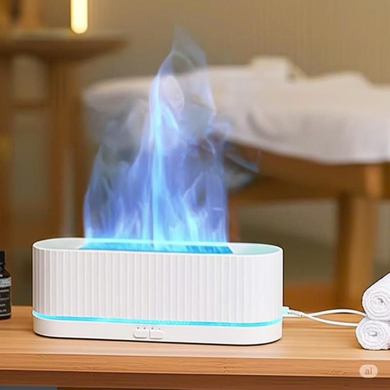  [TẶNG TINH DẦU] Máy Xông Tinh Dầu Ngọn Lửa 2 Đầu Phun Mạnh 280ml – Đèn LED Đổi Màu, Có Remote, Hẹn Giờ Thông Minh 