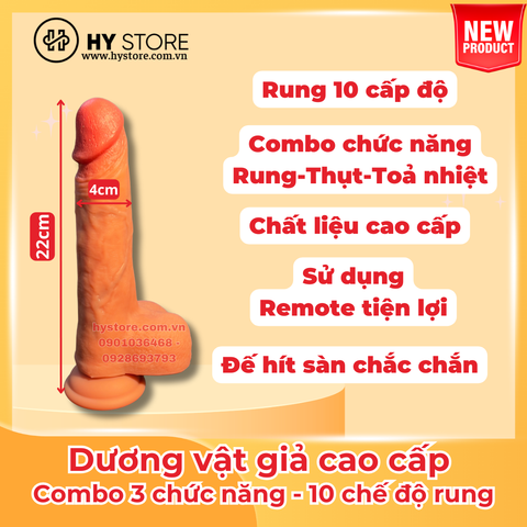 Dương vật giả cao cấp với combo tính năng: Rung - Thụt - Toả nhiệt [22*4cm]