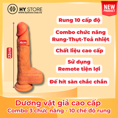 Dương vật giả cao cấp với combo tính năng: Rung - Thụt - Toả nhiệt [22*4cm]