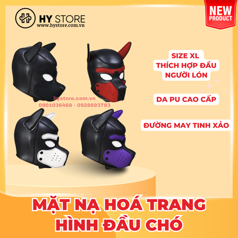 Mặt nạ hoá trang Đầu chó -Dog Mask Pup Play Hood Cosplay Da PU Cao Cấp