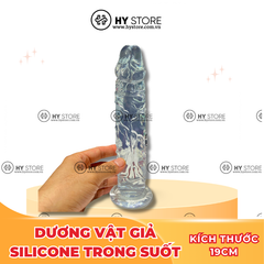 Dương vật giả giá tốt, loại silicone trong suốt, có đế hít sàn [19&23*5cm]
