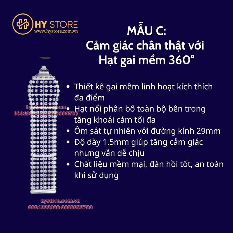 Bao đôn dên gai nổi siêu mềm MELEON – Tăng kích thích, kéo dài thời gian (5 mẫu A–E)