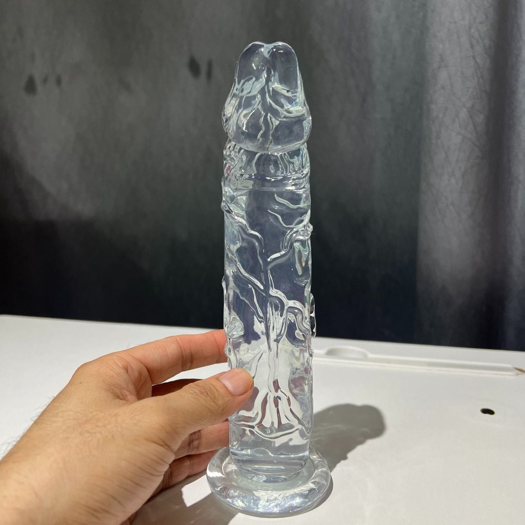 Dương vật giả giá tốt, loại silicone trong suốt, có đế hít sàn [19&23*5cm]