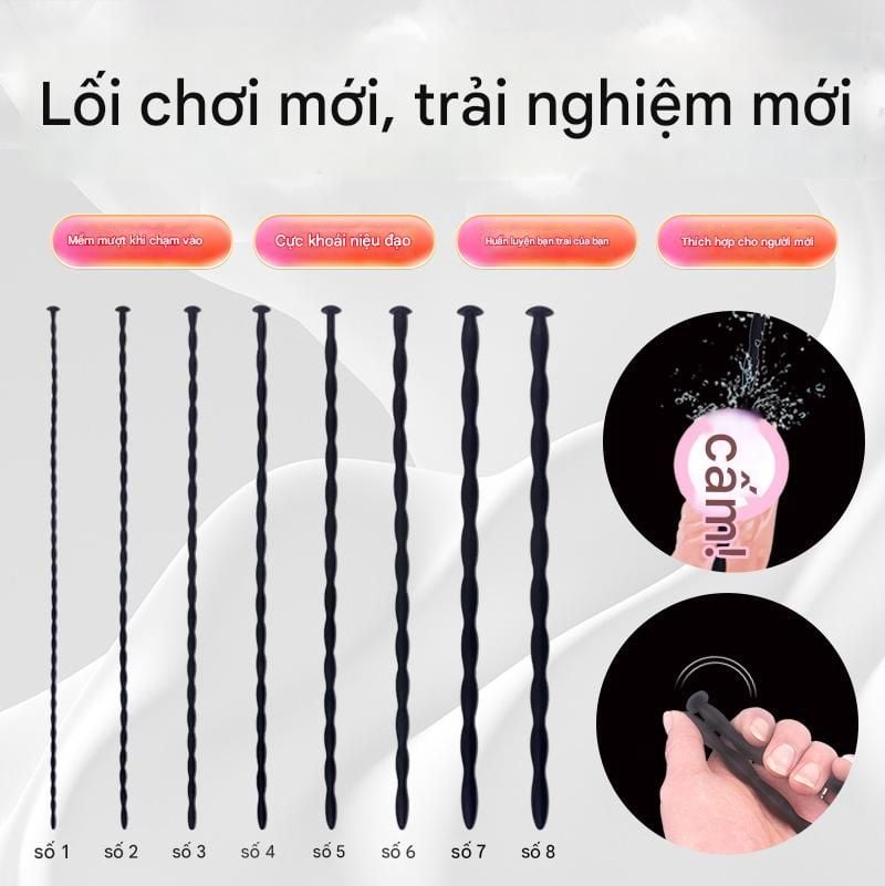 Que Sounding/kích thích niệu đạo, loại silicone xoắn mềm-dẻo thích hợp cho Người mới tập [Dài 30cm - nhiều size]