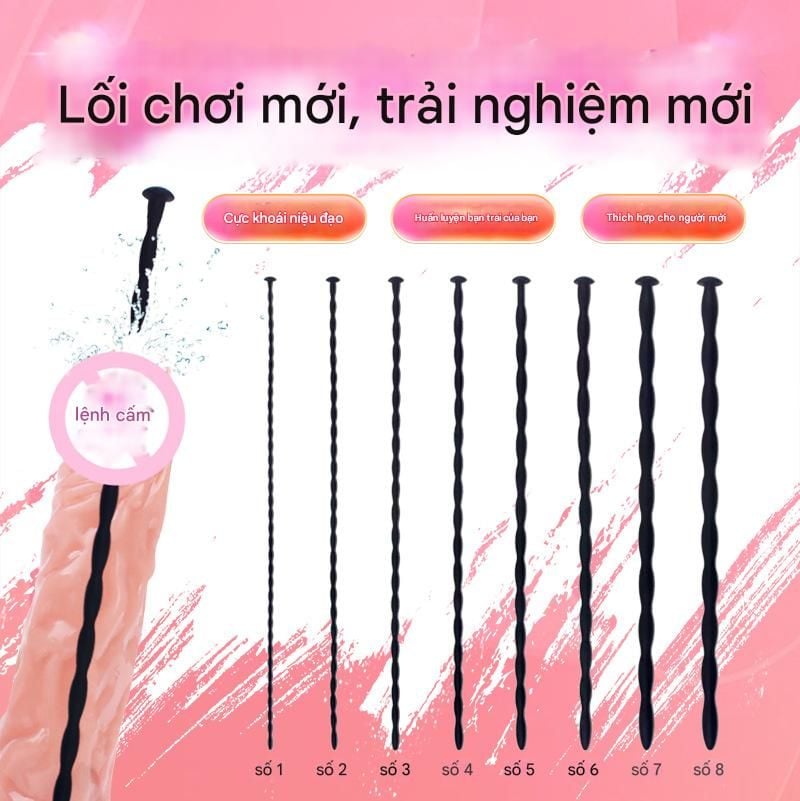 Que Sounding/kích thích niệu đạo, loại silicone xoắn mềm-dẻo thích hợp cho Người mới tập [Dài 30cm - nhiều size]