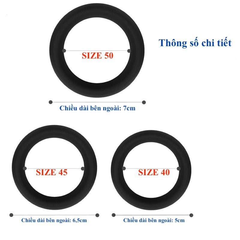 Vòng đeo dương vật Silicone cao cấp – Set 3 size (40/45/50) kéo dài thời gian