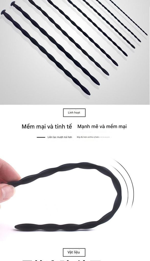 Que Sounding/kích thích niệu đạo, loại silicone xoắn mềm-dẻo thích hợp cho Người mới tập [Dài 30cm - nhiều size]