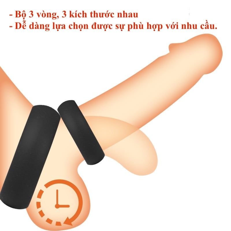 Vòng đeo dương vật Silicone cao cấp – Set 3 size (40/45/50) kéo dài thời gian
