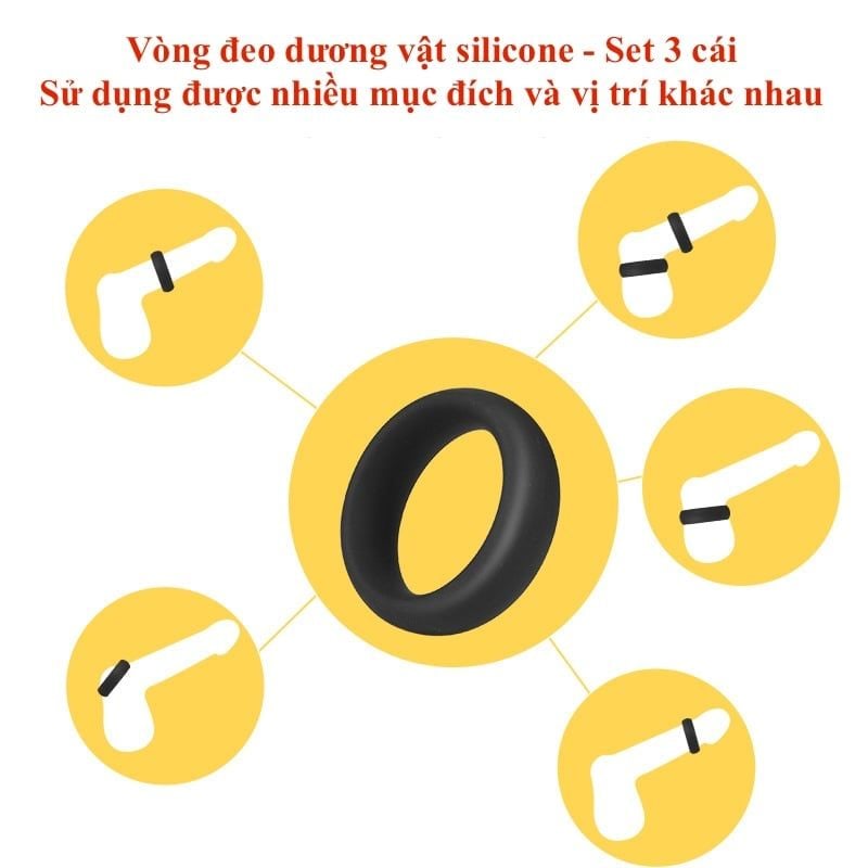 Vòng đeo dương vật Silicone cao cấp – Set 3 size (40/45/50) kéo dài thời gian