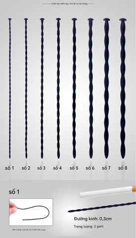 Que Sounding/kích thích niệu đạo, loại silicone xoắn mềm-dẻo thích hợp cho Người mới tập [Dài 30cm - nhiều size]