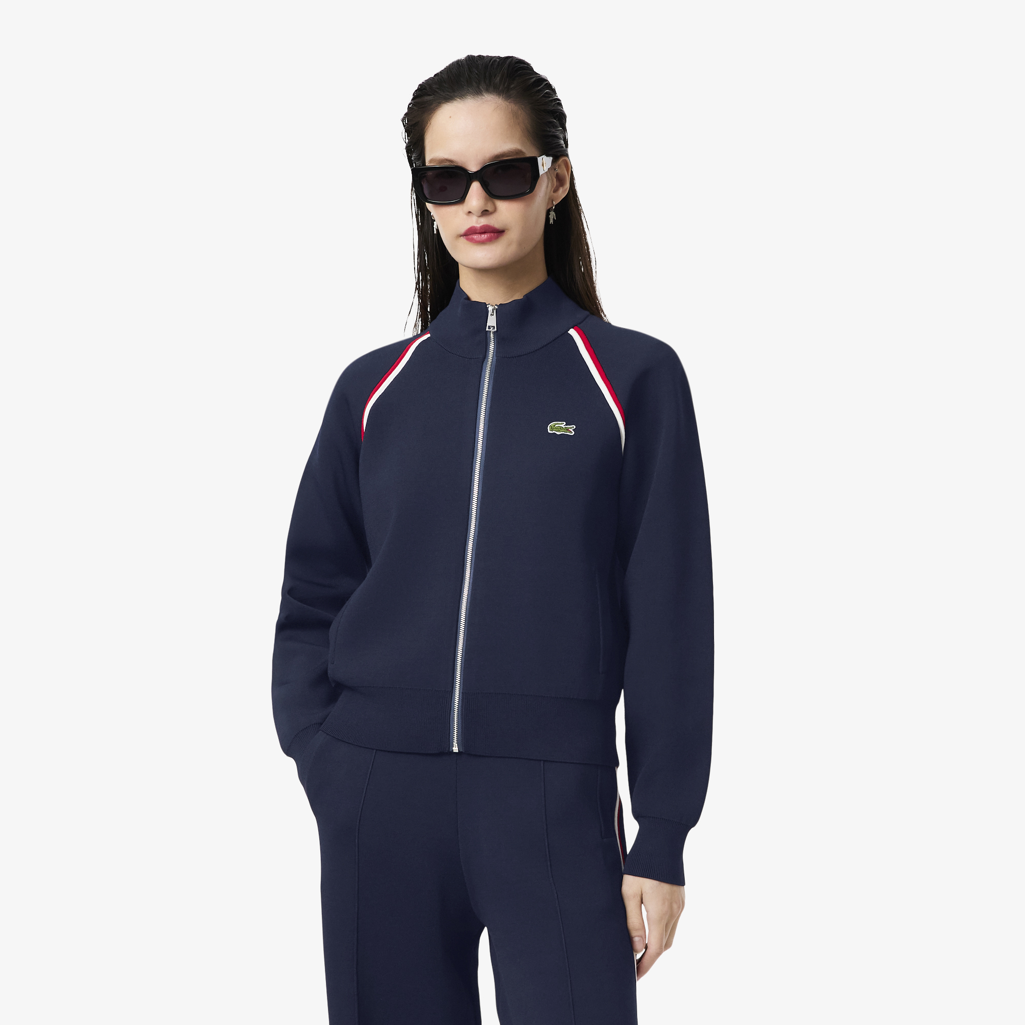 Áo Len Lacoste Nữ Dáng Cổ Điển Cổ Cao Có Khóa Kéo Phía Trước Double Face