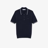 Áo Len Lacoste Nữ Dáng Suông Đan Sợi Cáp Cổ Polo Kẻ Sọc
