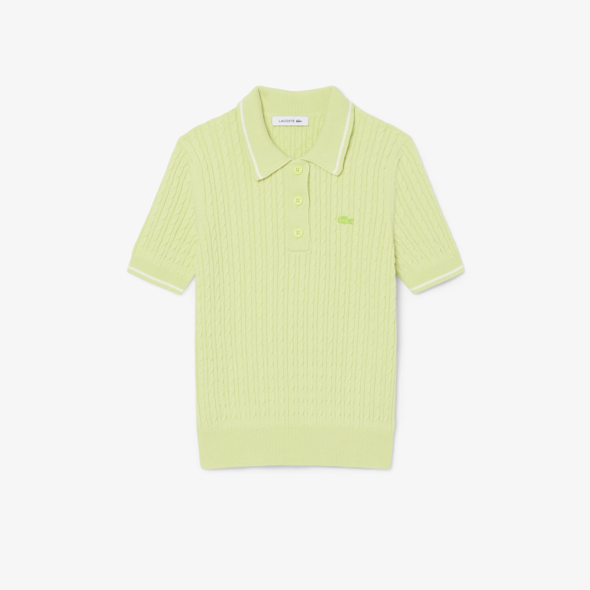 Áo Len Lacoste Nữ Dáng Suông Đan Sợi Cáp Cổ Polo Kẻ Sọc