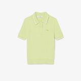 Áo Len Lacoste Nữ Dáng Suông Đan Sợi Cáp Cổ Polo Kẻ Sọc