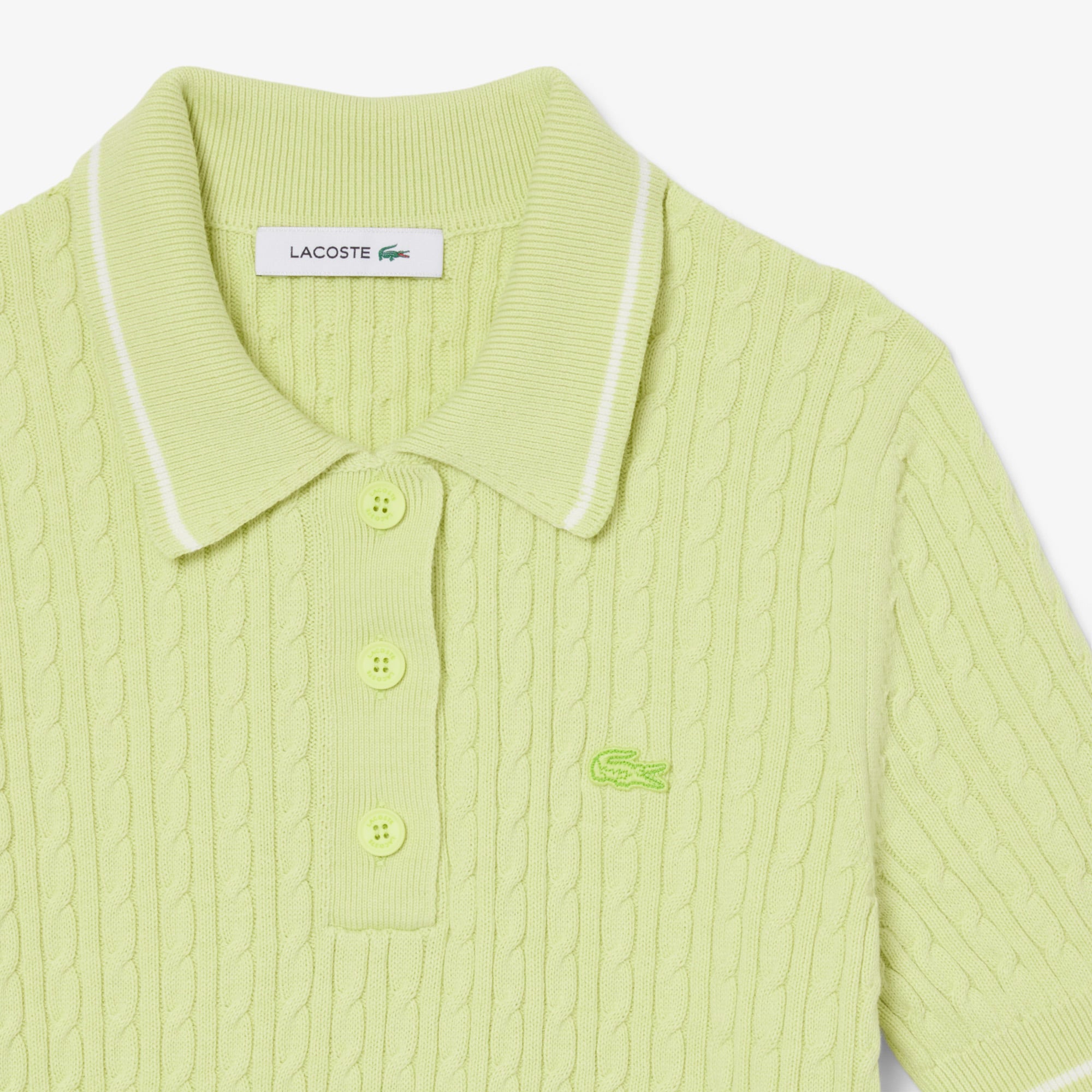 Áo Len Lacoste Nữ Dáng Suông Đan Sợi Cáp Cổ Polo Kẻ Sọc