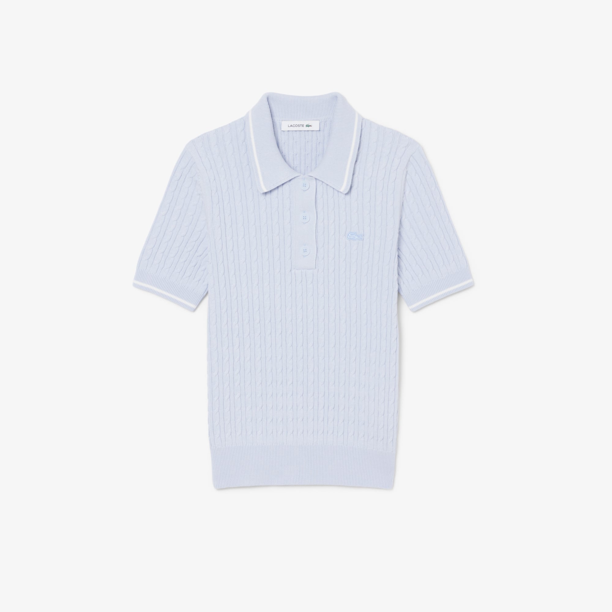 Áo Len Lacoste Nữ Dáng Suông Đan Sợi Cáp Cổ Polo Kẻ Sọc