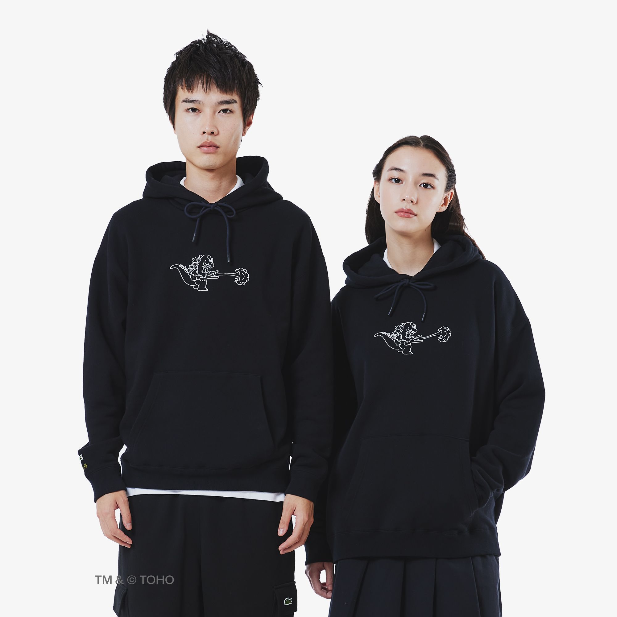 Áo Hoodie Lacoste x Godzilla Nam Dáng Suông Chất Liệu Cotton Nỉ