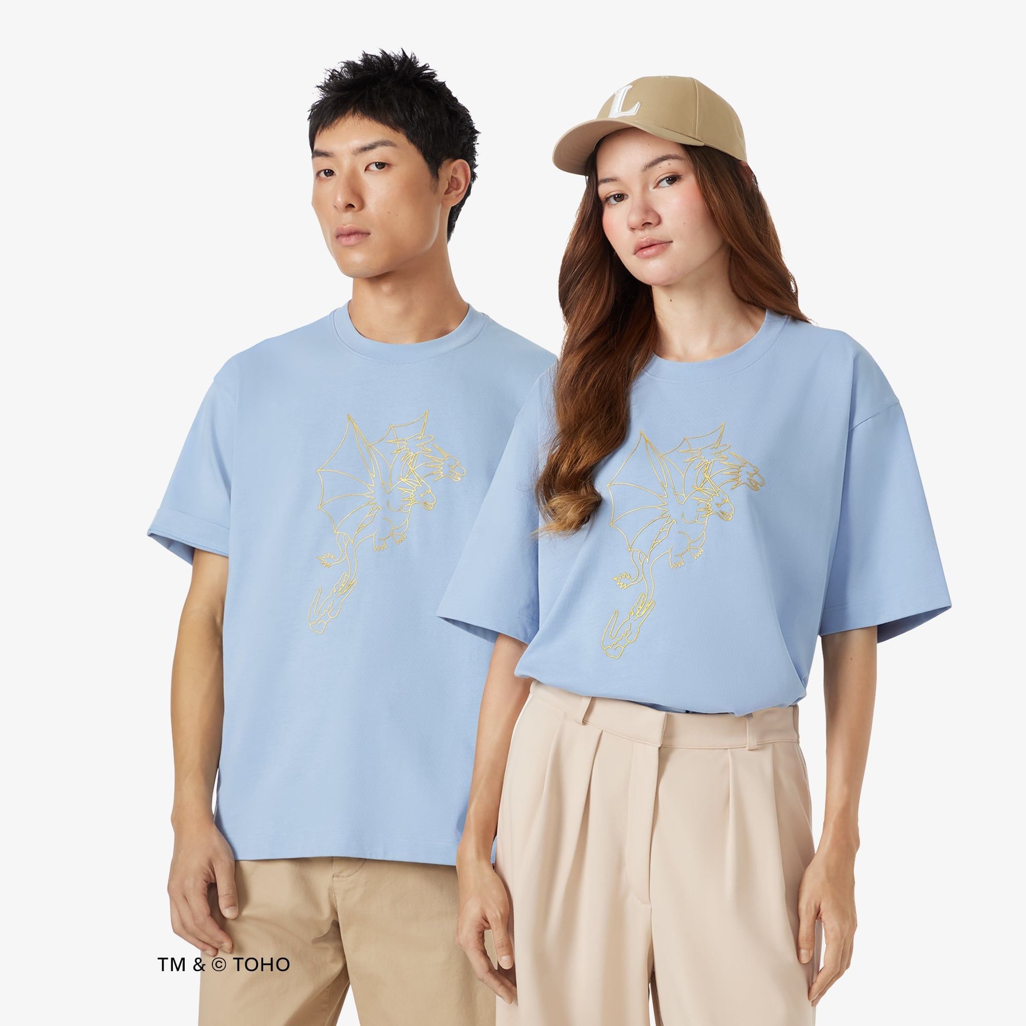 Áo Thun Lacoste x Godzilla Nam Dáng Rộng Chất Liệu Cotton In Hình King Ghidorah