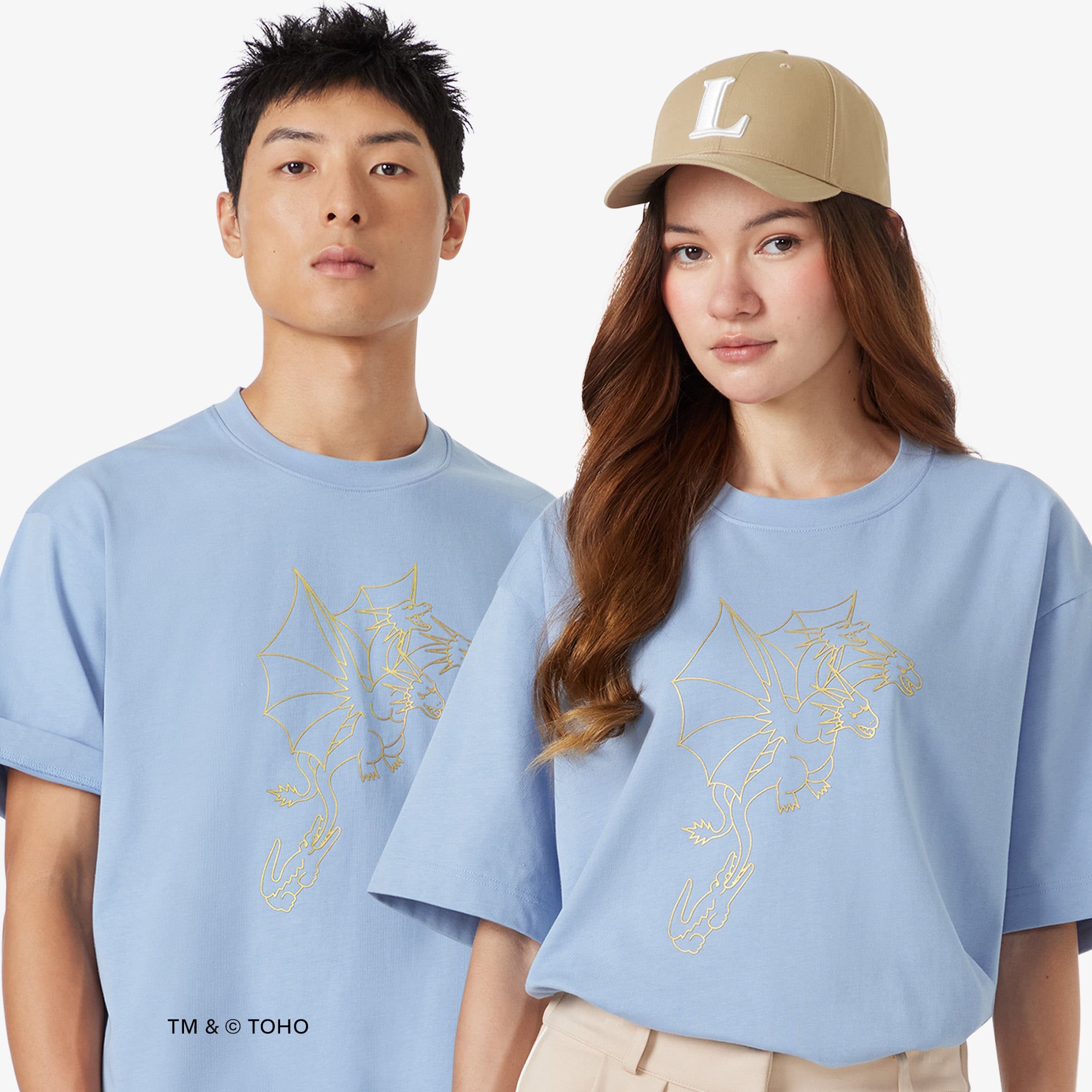 Áo Thun Lacoste x Godzilla Nam Dáng Rộng Chất Liệu Cotton In Hình King Ghidorah