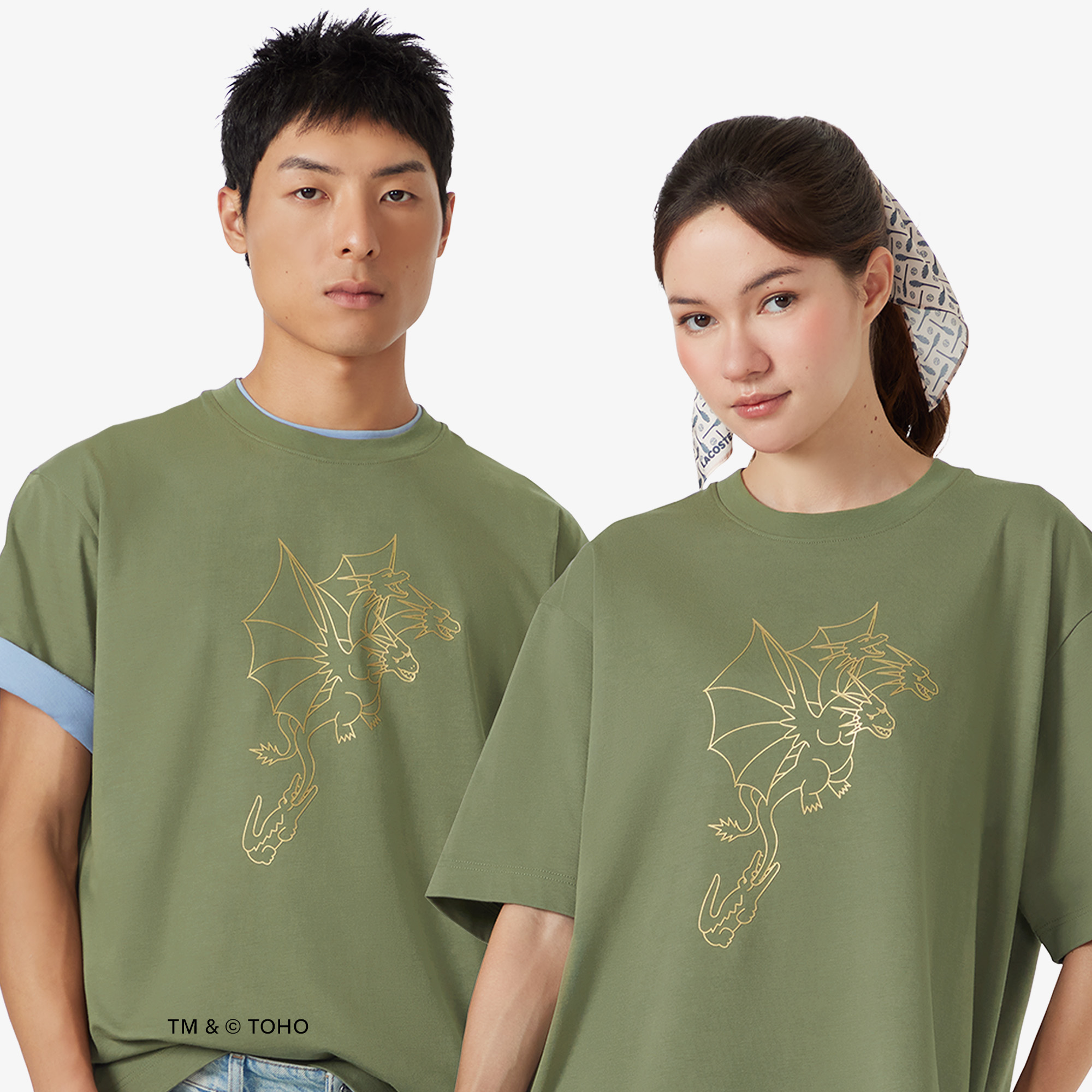 Áo Thun Lacoste x Godzilla Nam Dáng Rộng Chất Liệu Cotton In Hình King Ghidorah