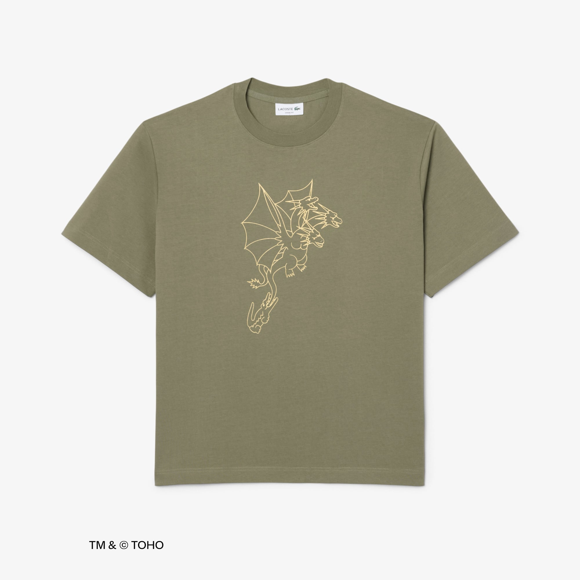 Áo Thun Lacoste x Godzilla Nam Dáng Rộng Chất Liệu Cotton In Hình King Ghidorah